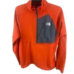 The North Face‎ Mens Fleece Pullover 1/4 Zip Orange Gray Long Sleeve Size Large